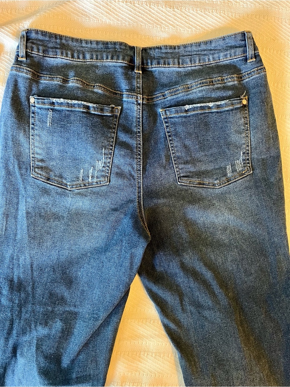 Distressed Dark Blue Jeans with Red Paisley Patches by C Est. 1946, Stretchy - Picture 15 of 15